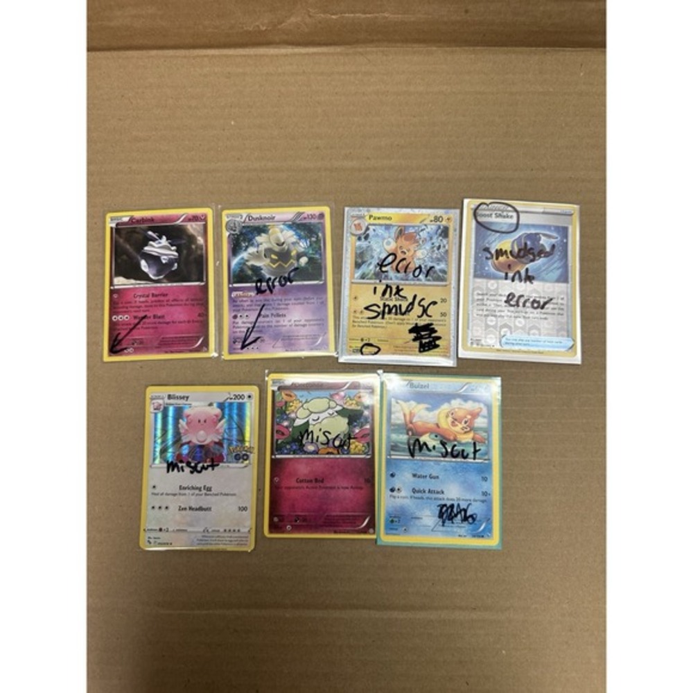 Lot of 7 pokemon error cards square corner miscut smudged ink off center holos